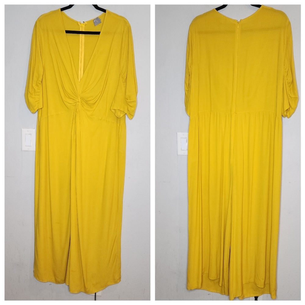 ASOS Knot Front Wideleg Crop Yellow Jumpsuit Viscose Womens Plus Size 20